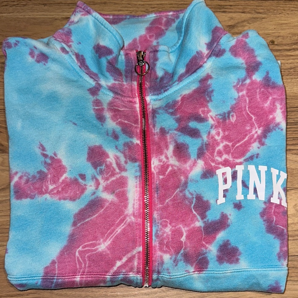 PINK Victoria's Secret Women Blue and Pink Tie-Dye Hoodie